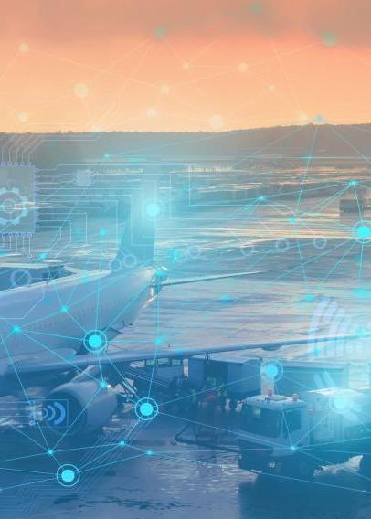 preflight preparation of the aircraft for departure. Conceptual representation of the use of modern technology and artificial intelligence to prepare the aircraft without human intervention